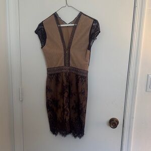 Elegant Lace Trimmed Brown Dress